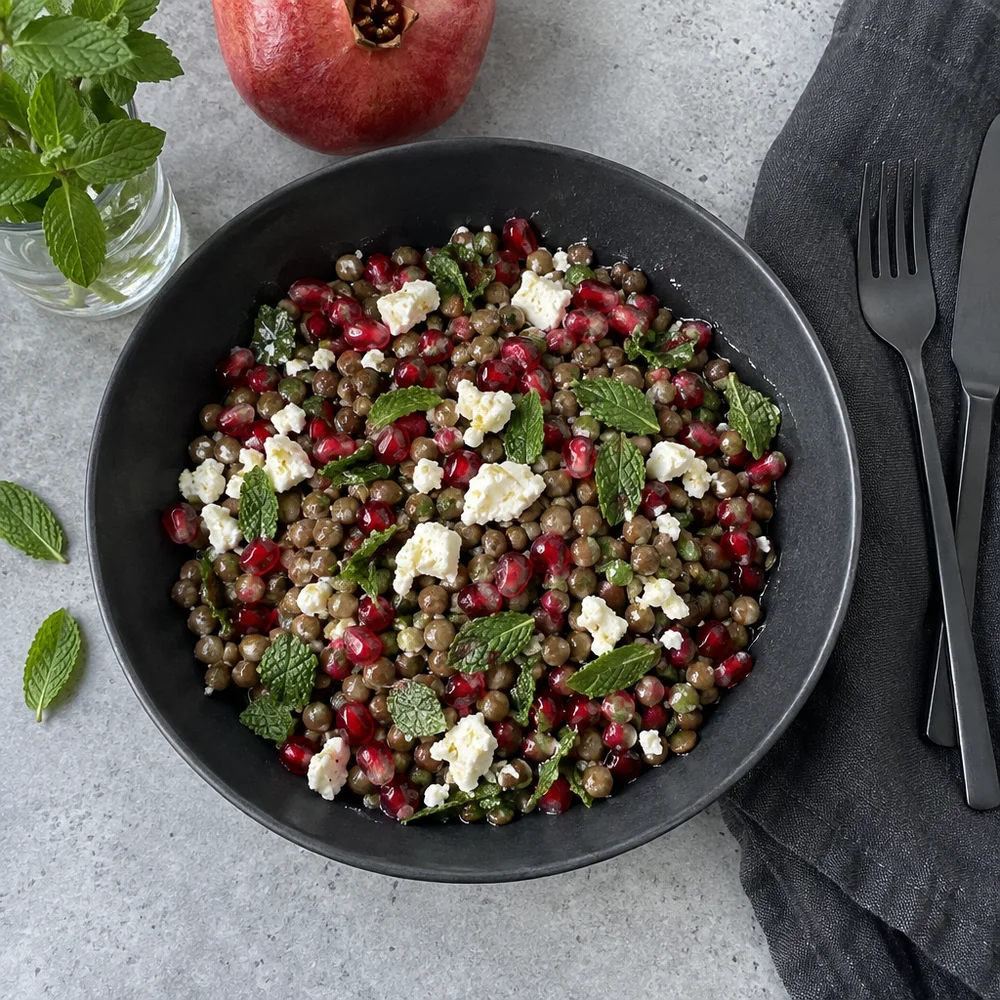 Middle Eastern lentil salad with pomegranate and mint