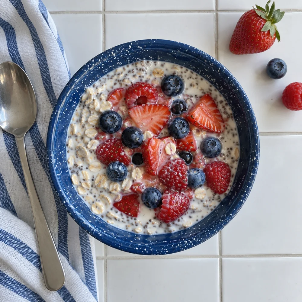 Gluten-free overnight oats with berries and chia seeds