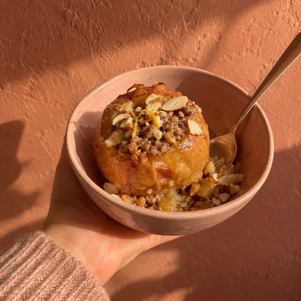 Paleo baked apple with marzipan and nut filling