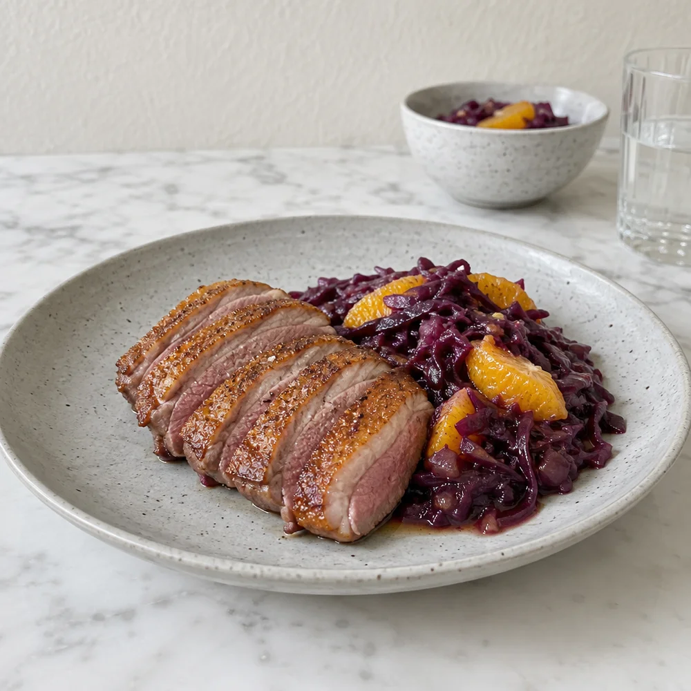 Paleo air fryer duck breast with orange red cabbage