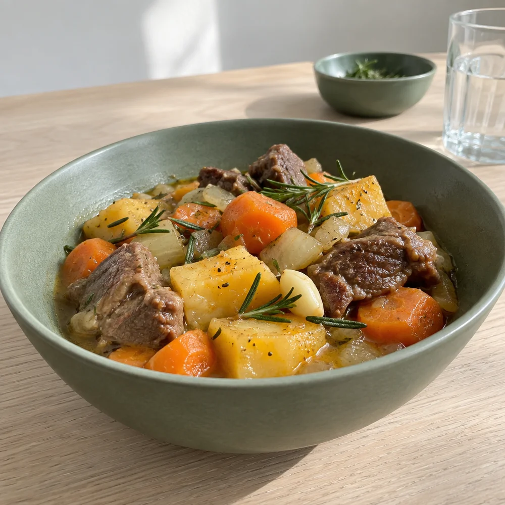 Paleo lamb and swede stew with carrots and rosemary