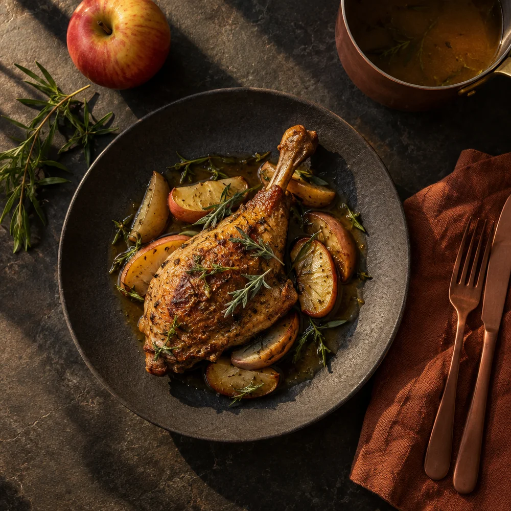 Paleo St Martin's-style turkey leg with apples and mugwort