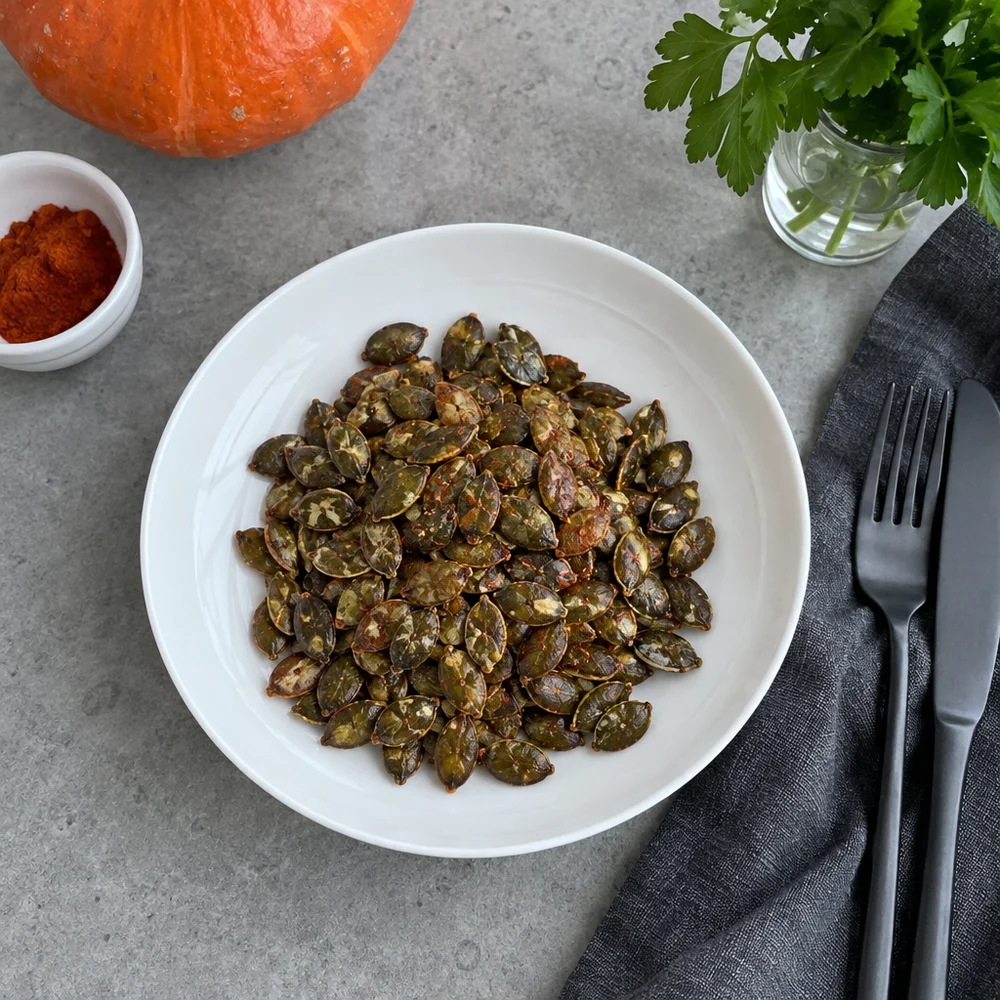 Vegan spicy roasted pumpkin seeds