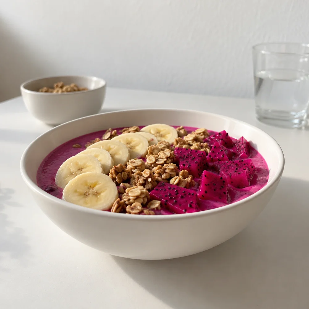 Pink dragon fruit smoothie bowl