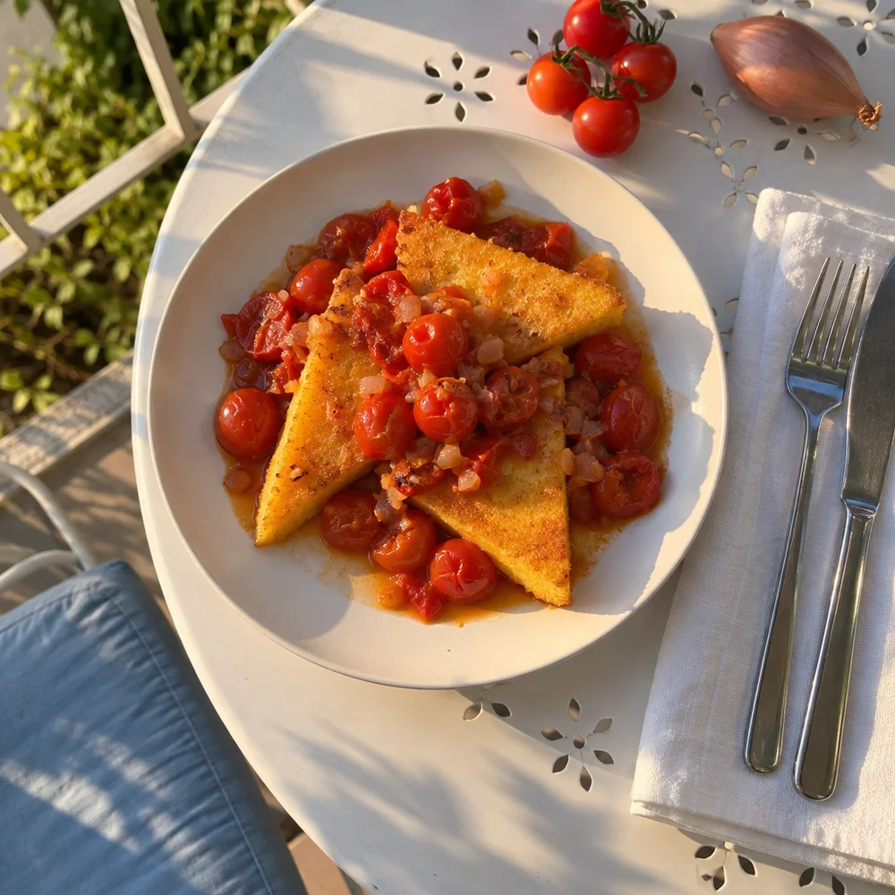 Crispy polenta wedges with tomato ragout