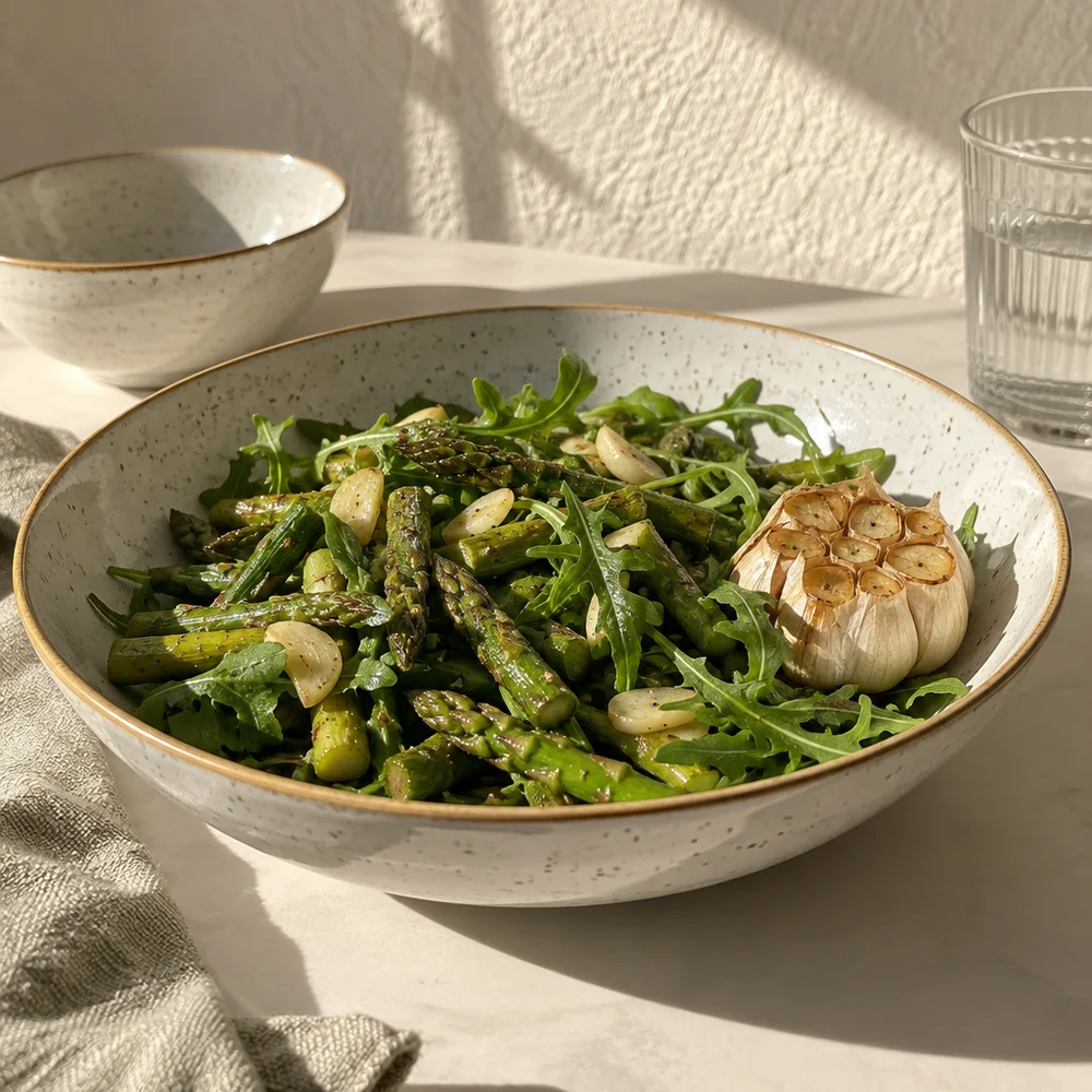 Vegan asparagus and garlic salad