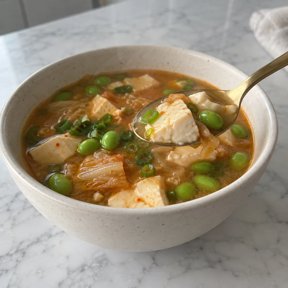 Vegan kimchi miso soup