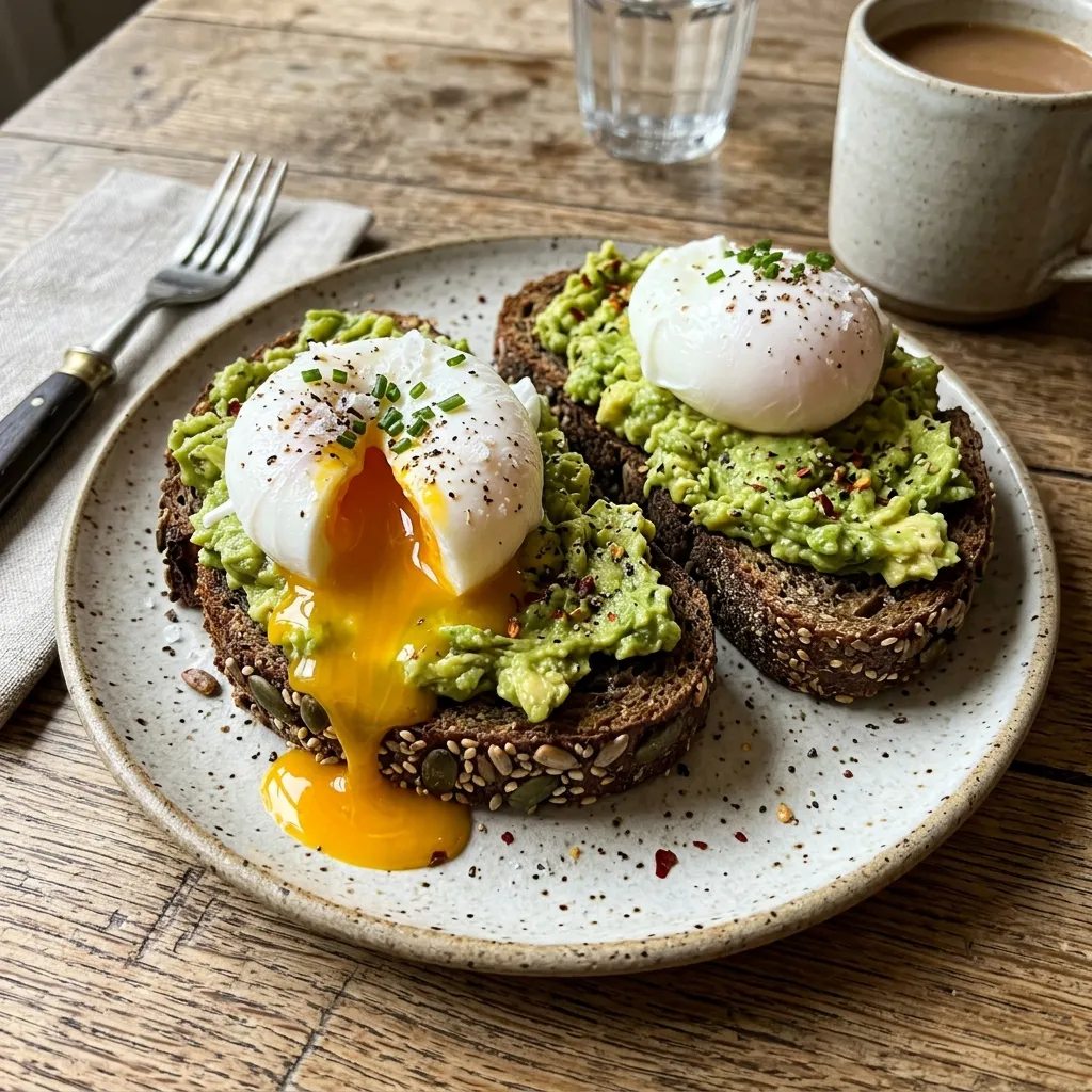 Protein toast with avocado and poached egg