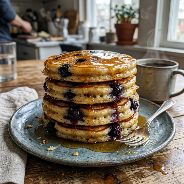 High-protein pancakes with cottage cheese and blueberries