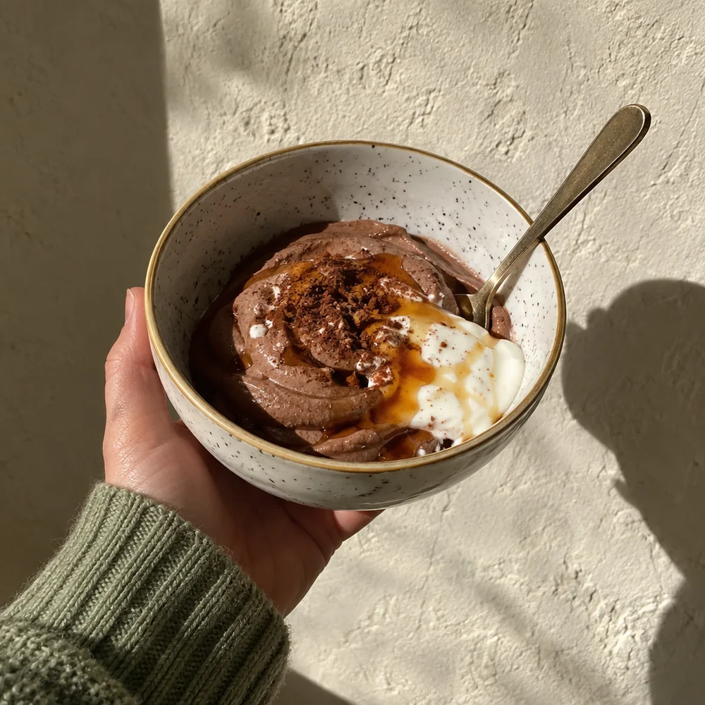 Protein chocolate mousse with skyr and maple syrup