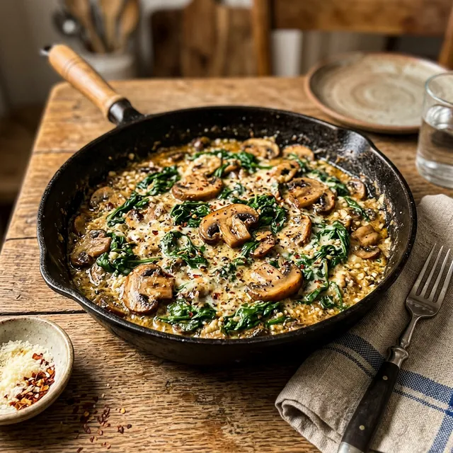 High-protein mushroom pan with spinach