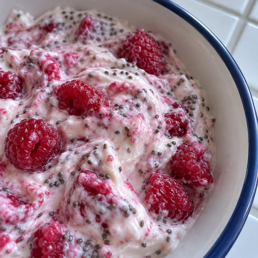 High-protein raspberry skyr with chia seeds
