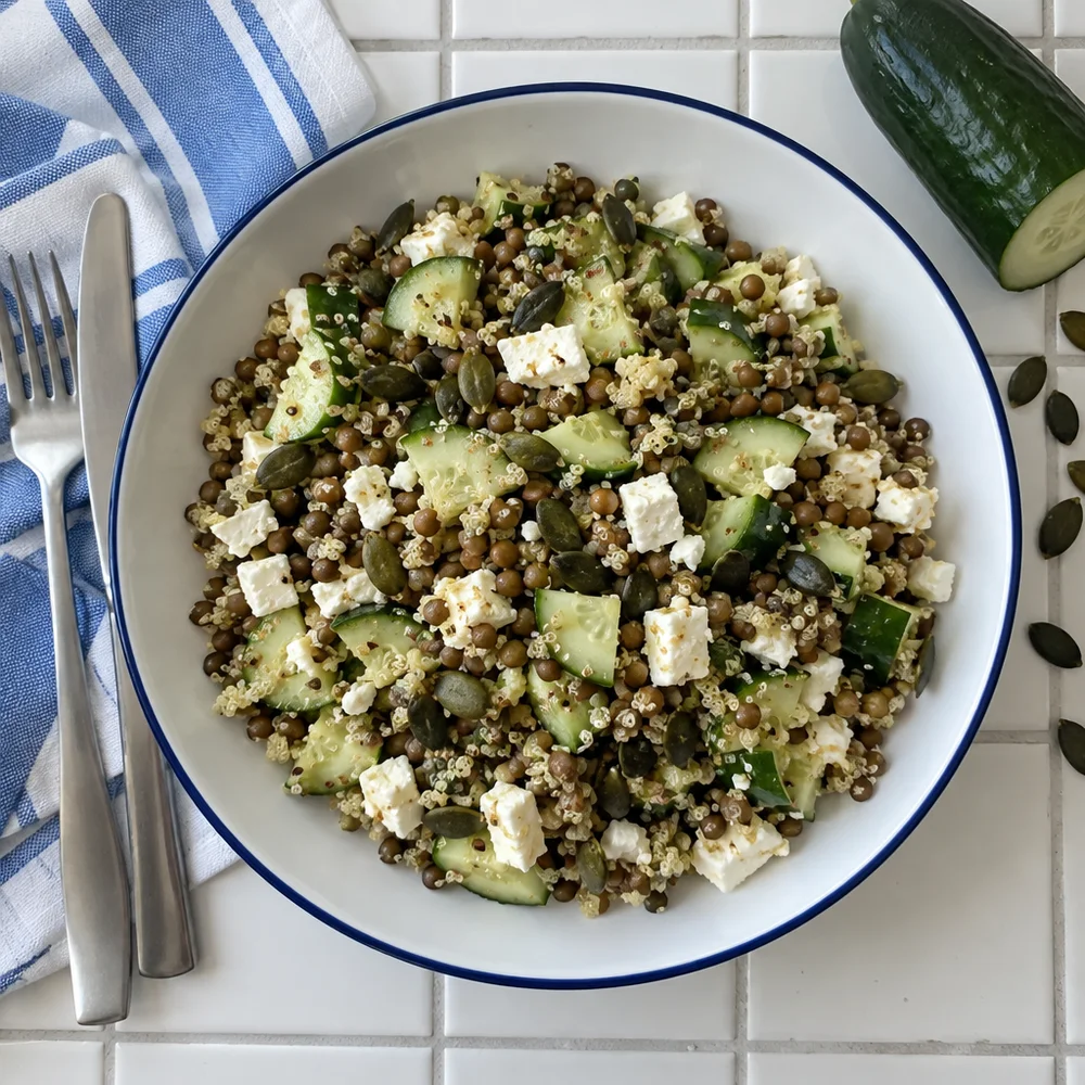 High-protein quinoa and lentil salad with feta