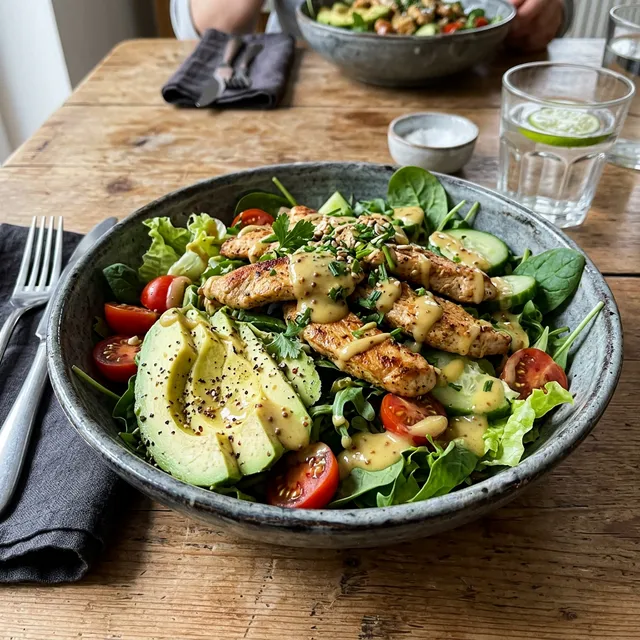 Turkey salad with avocado and honey mustard dressing