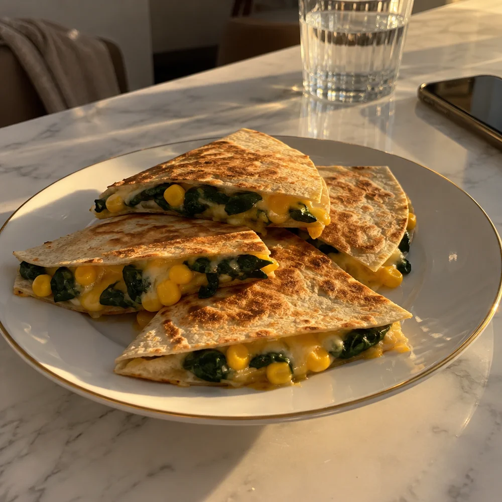 Colourful quesadillas with spinach and Gouda