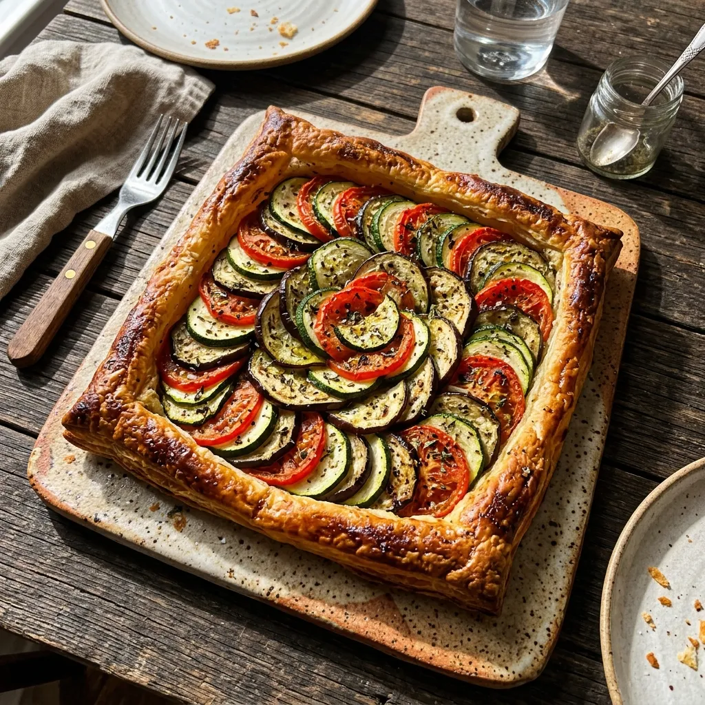 Colourful ratatouille tart with puff pastry