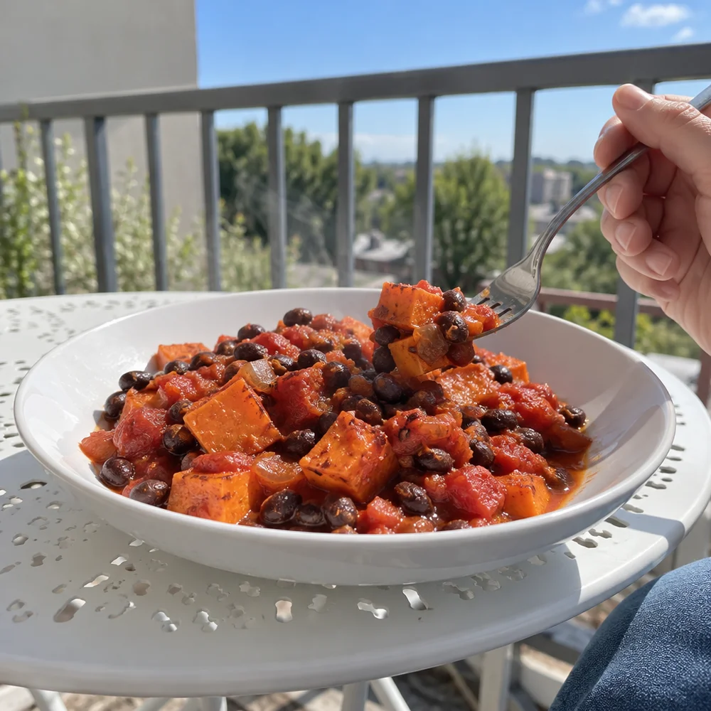 Vegan sweet potato and black bean chilli