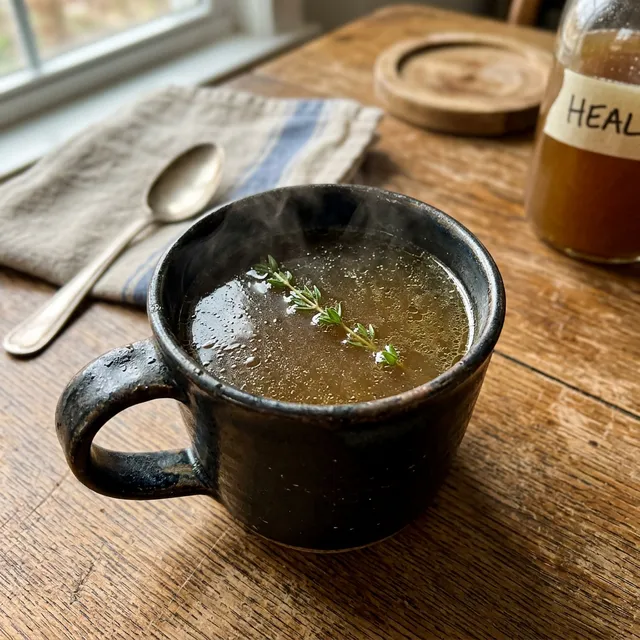 Bone broth with thyme and cider vinegar