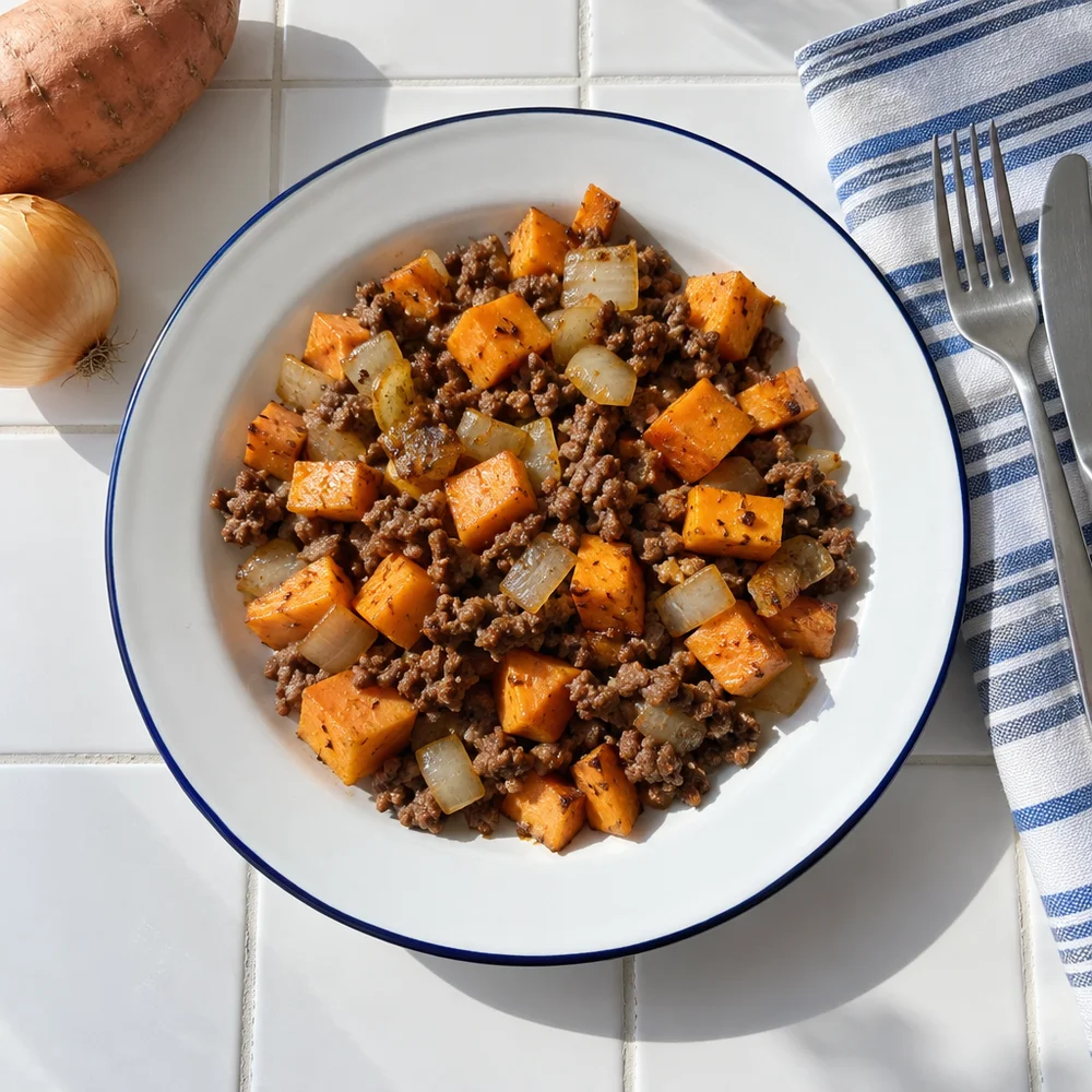 Beef mince and sweet potato pan-fry