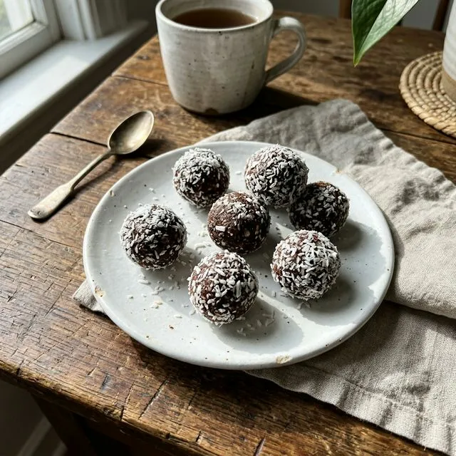 Raw date balls with desiccated coconut