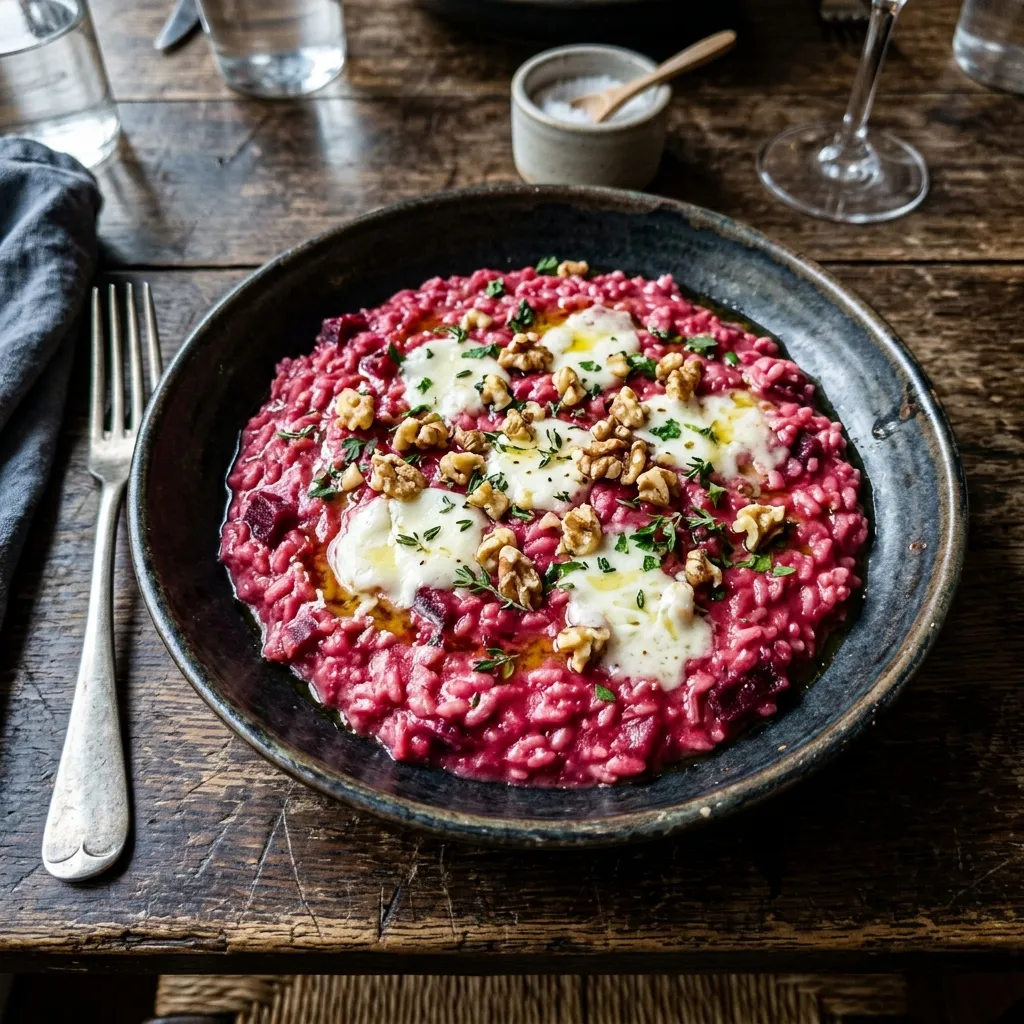 Creamy beetroot risotto with goat's cheese