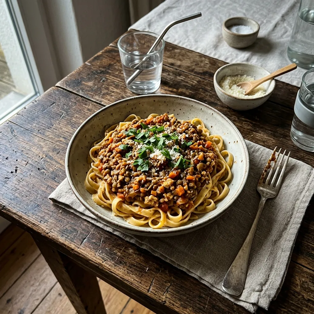 Lentil and tofu budget bolognese