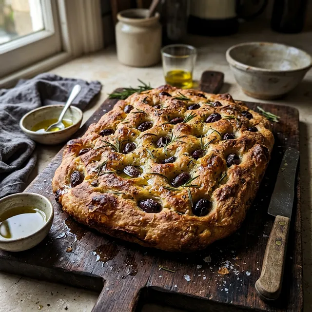 Vegan rosemary and olive focaccia (sourdough)