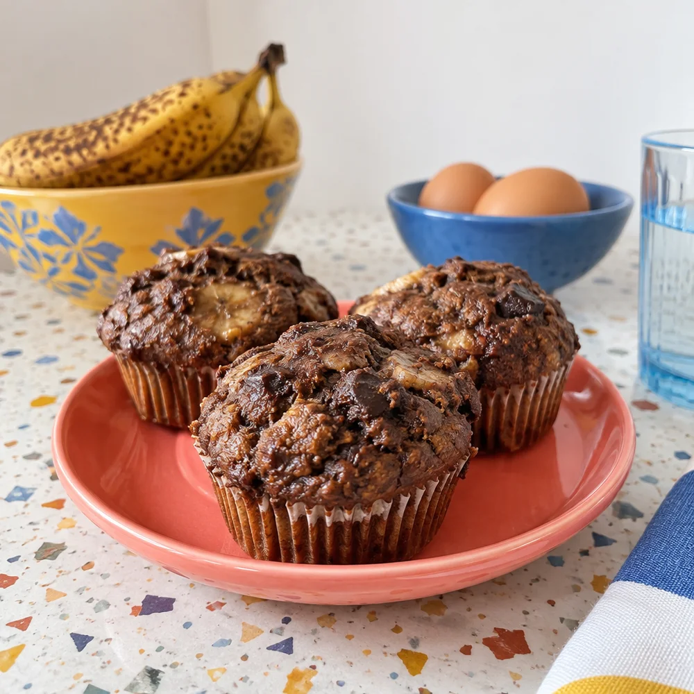 Moist chocolate banana muffins
