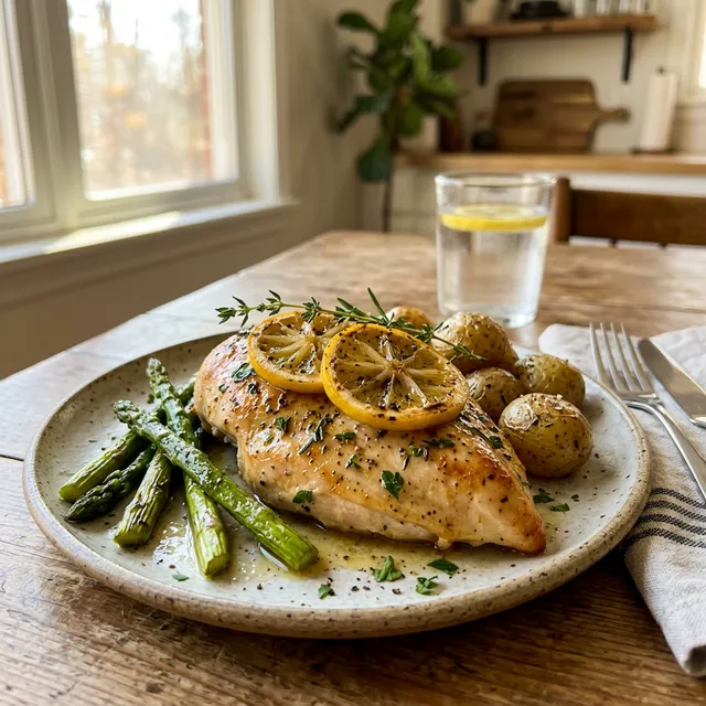 Oven-baked lemon chicken with asparagus