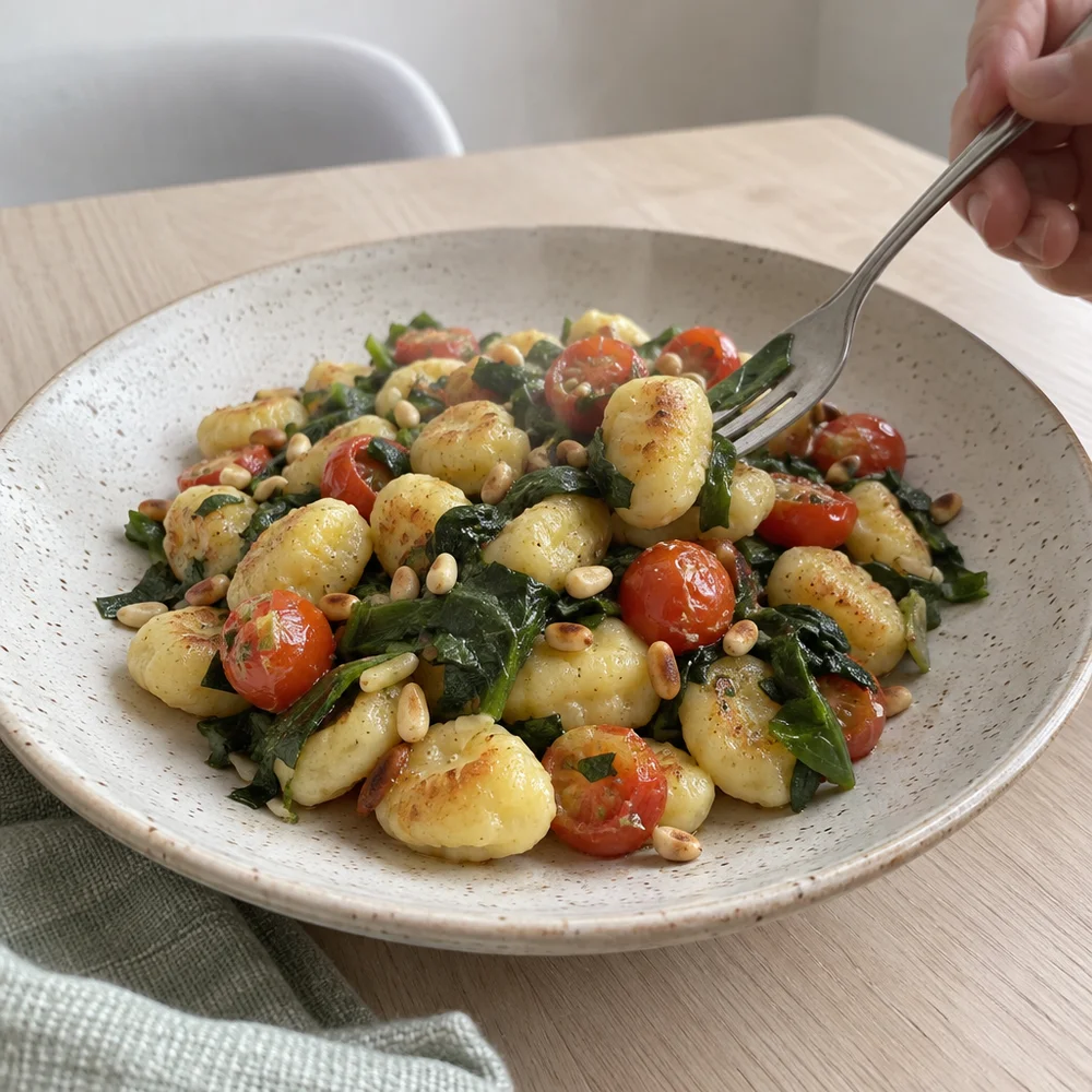 Quick wild garlic gnocchi pan