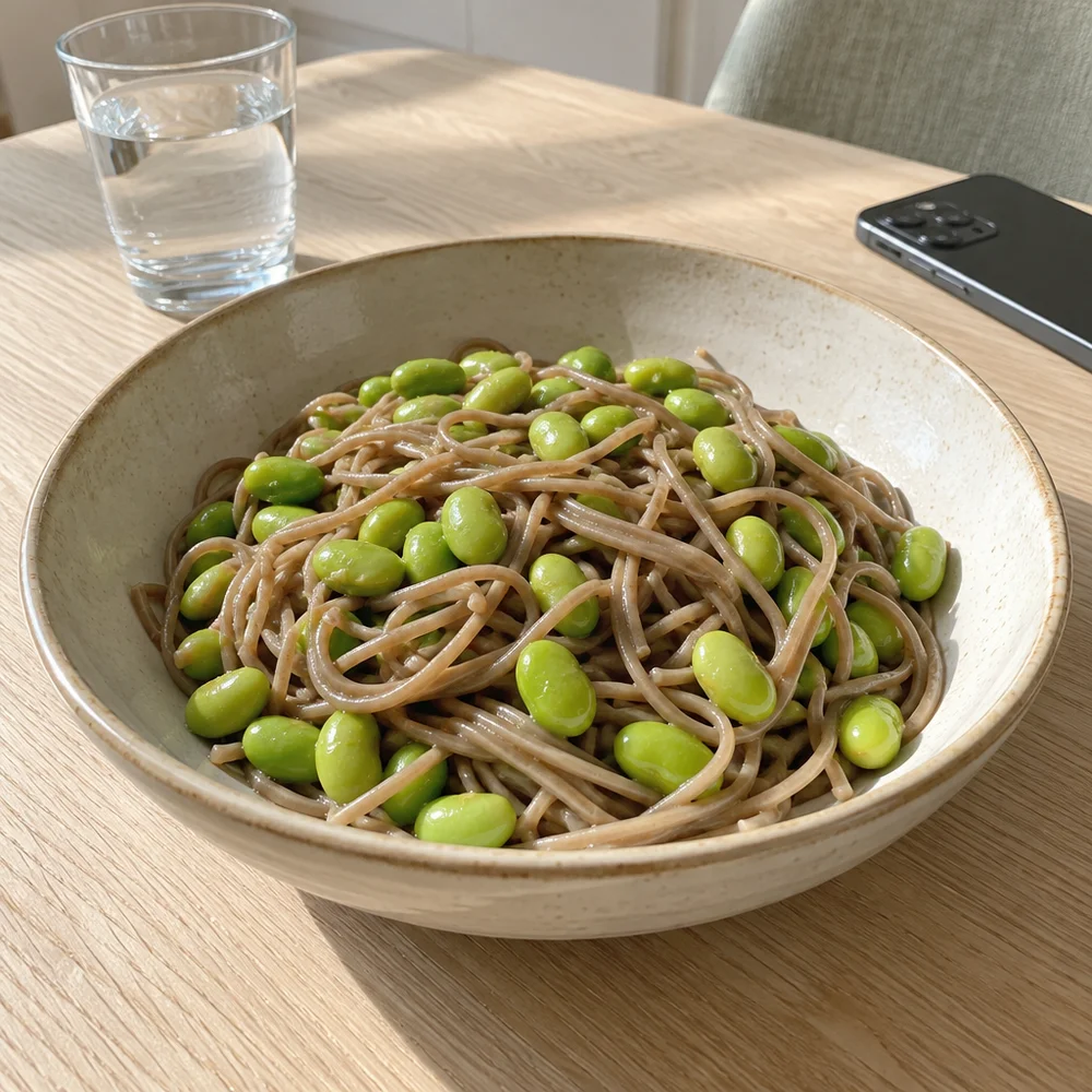 Quick edamame soba noodle bowl