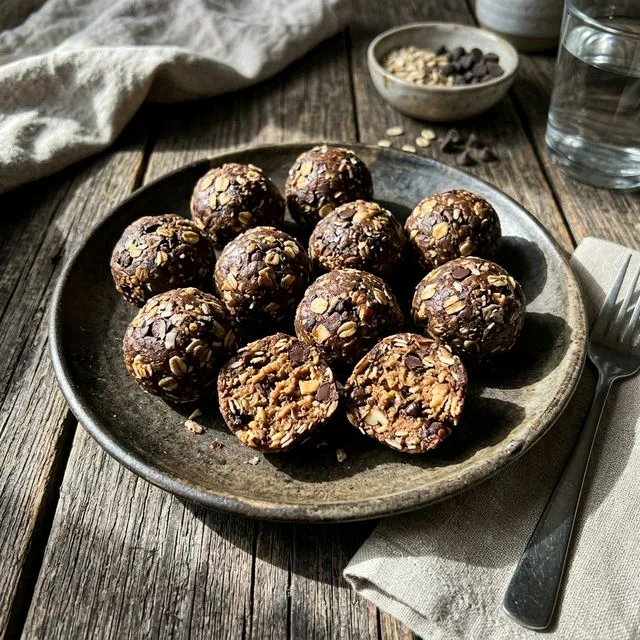 Quick peanut butter energy balls with cocoa