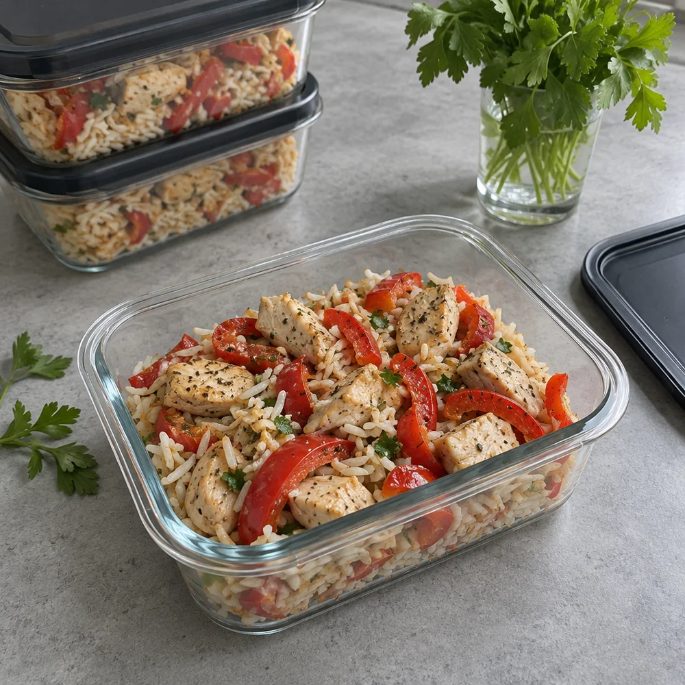 Quick chicken and pepper pan-fry with rice