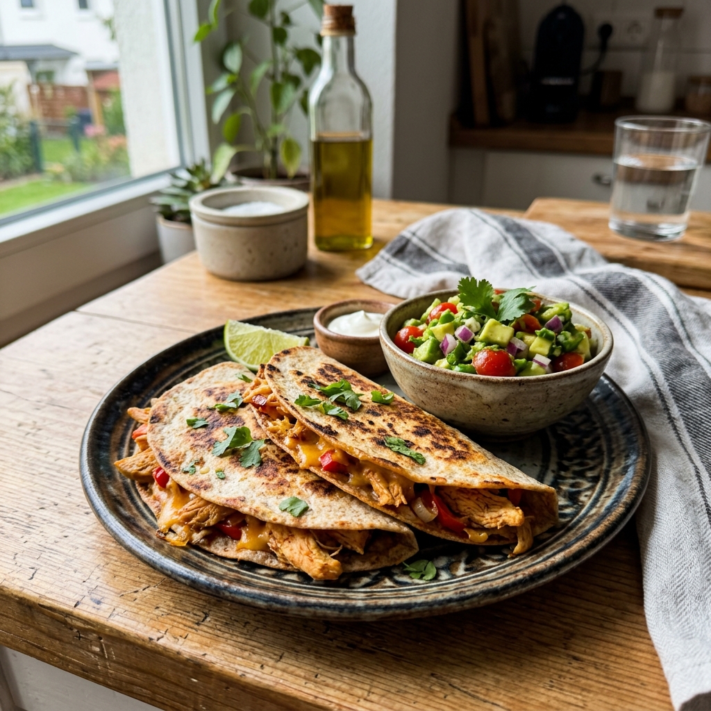 Quick chicken quesadillas with avocado salsa