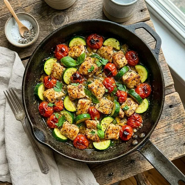 Quick chicken and courgette pan with tomatoes