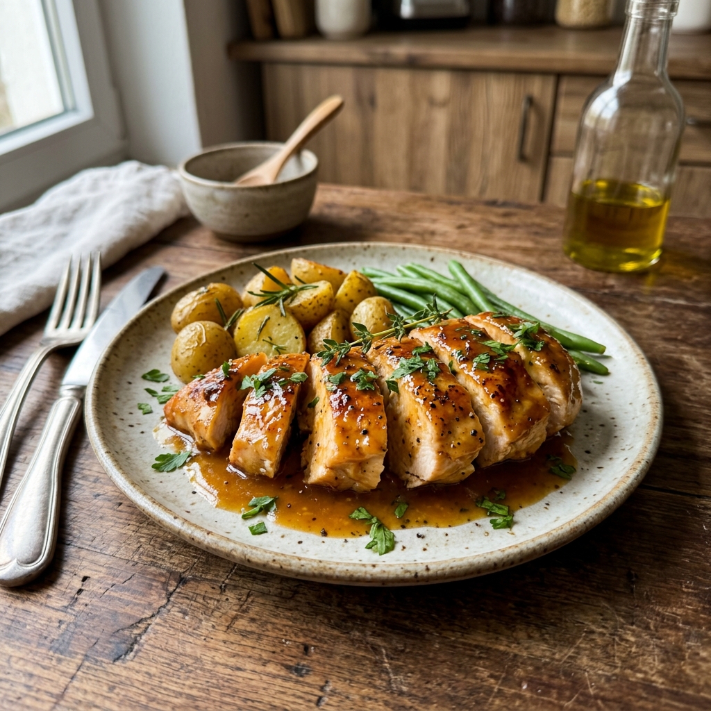 High-protein chicken breast with honey mustard glaze
