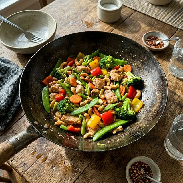 Quick turkey and vegetable stir-fry with cashews