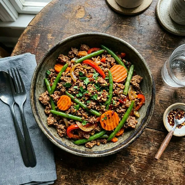 Quick beef mince and vegetable bowl