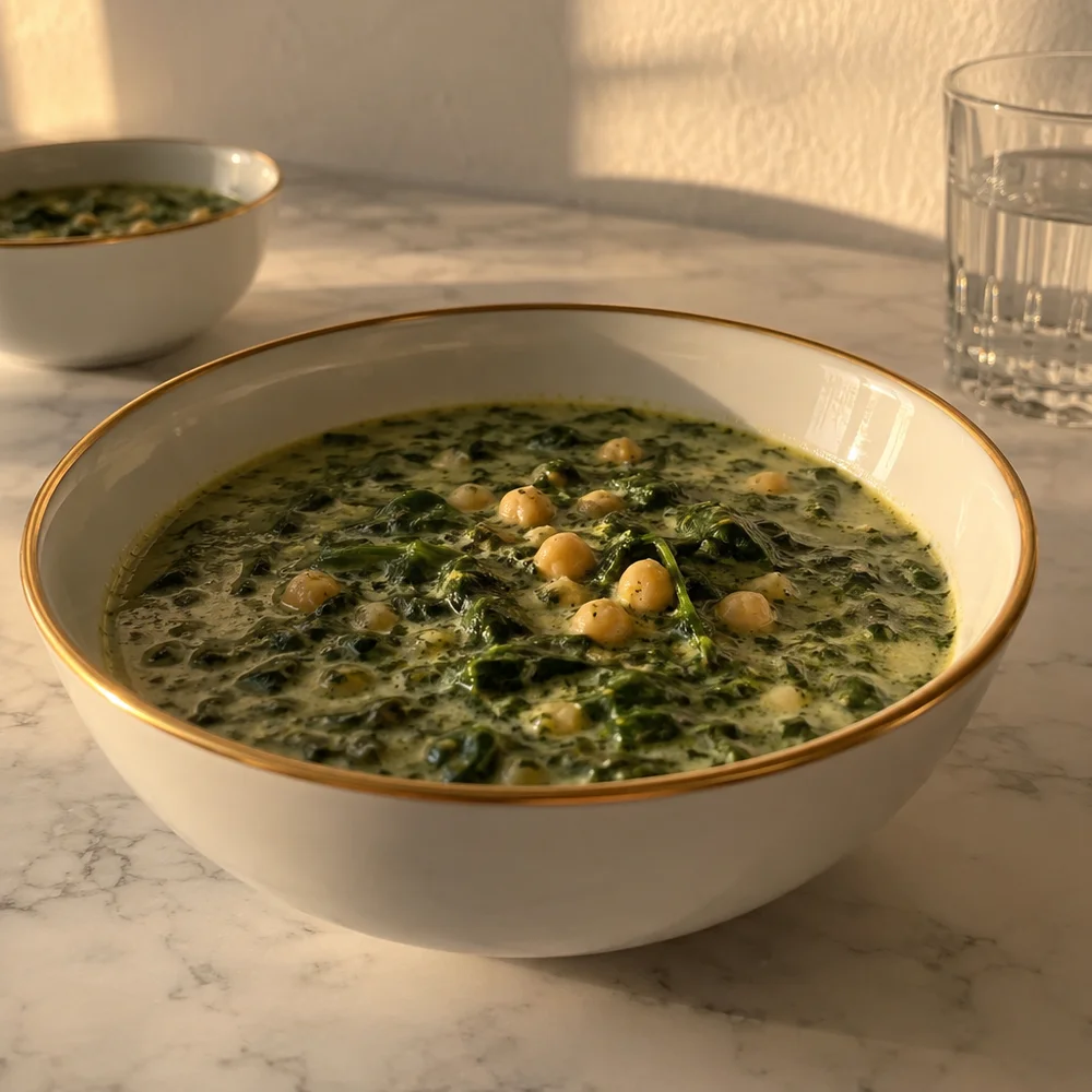 Quick spinach and coconut soup with chickpeas