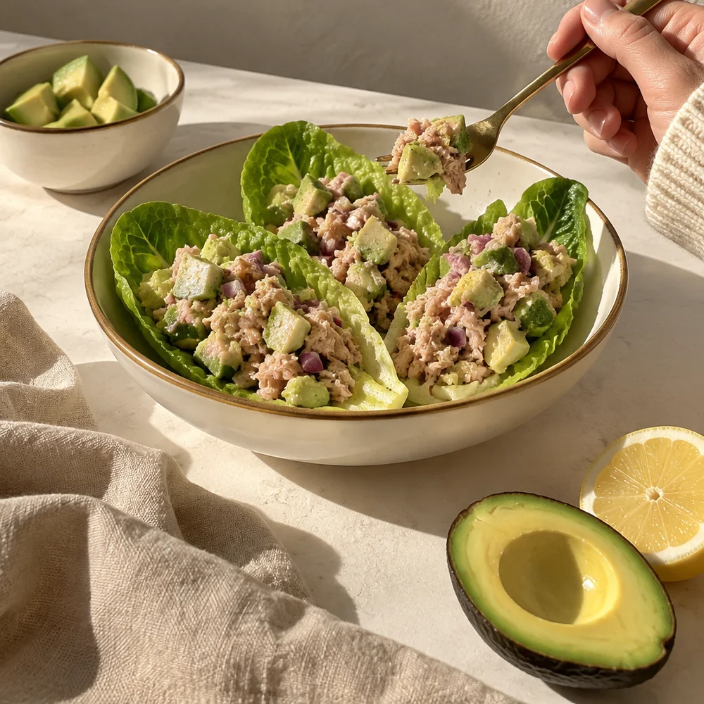 Quick tuna and avocado lettuce boats