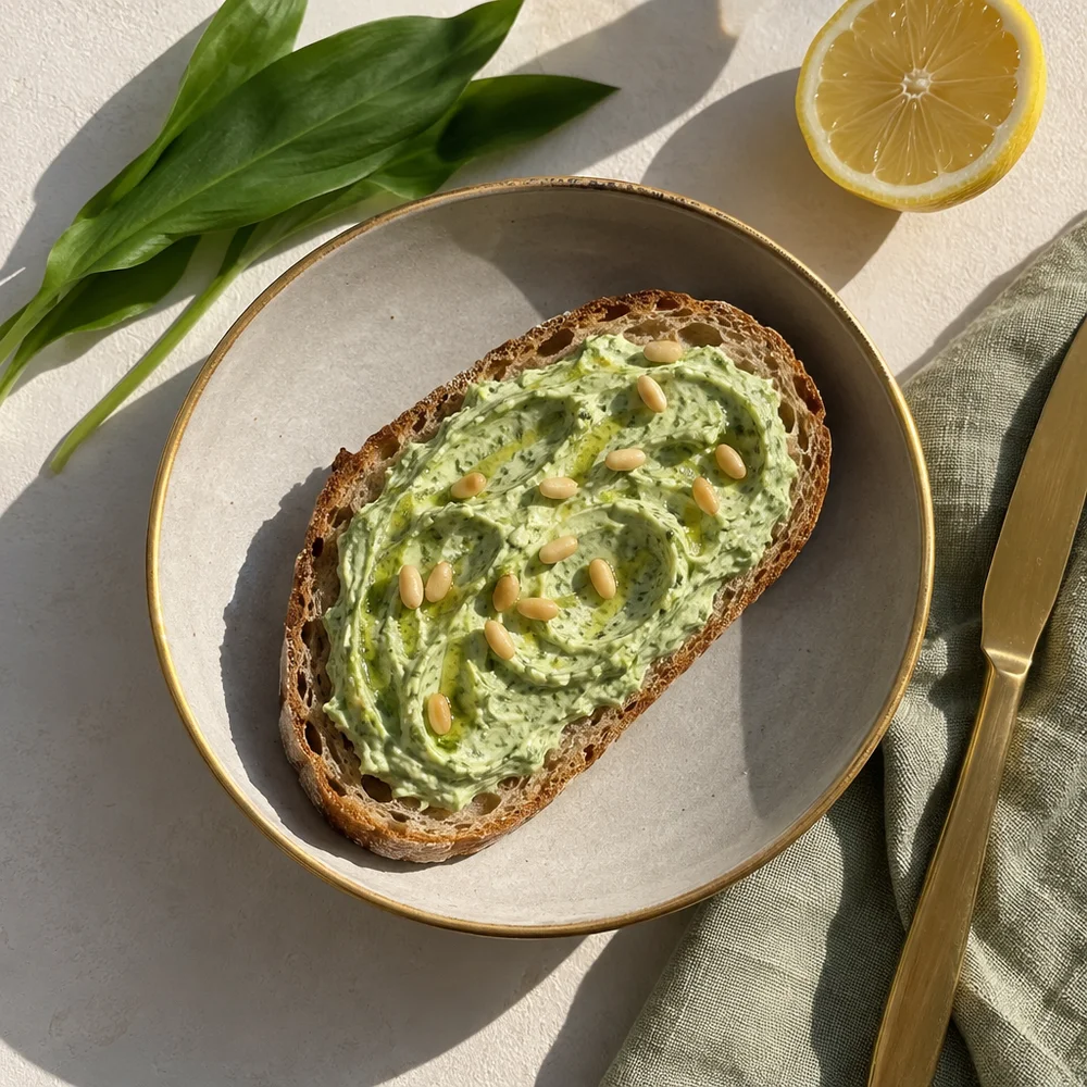 Quick wild garlic spread on sourdough bread