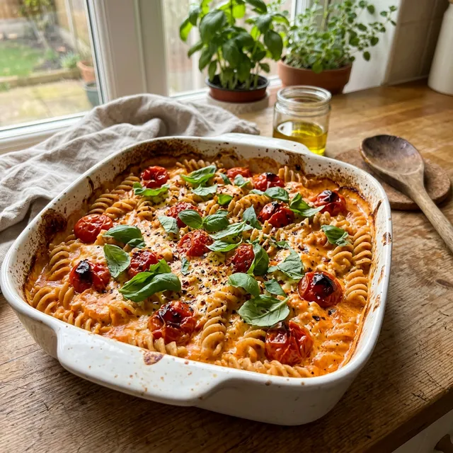 Mediterranean feta and tomato pasta bake