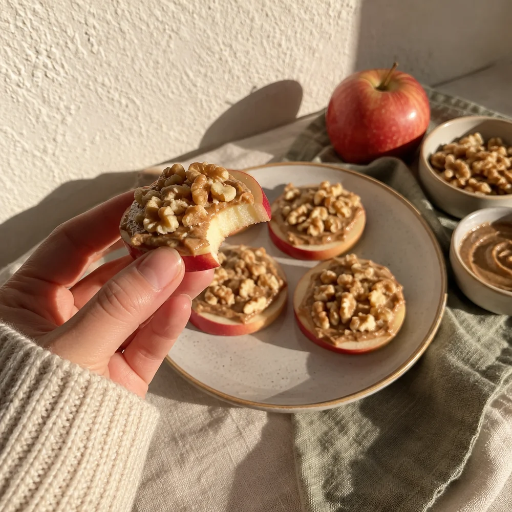 Vegan raw apple and walnut bites for autumn