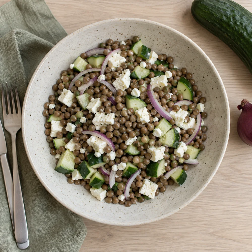 Quick lentil and feta salad