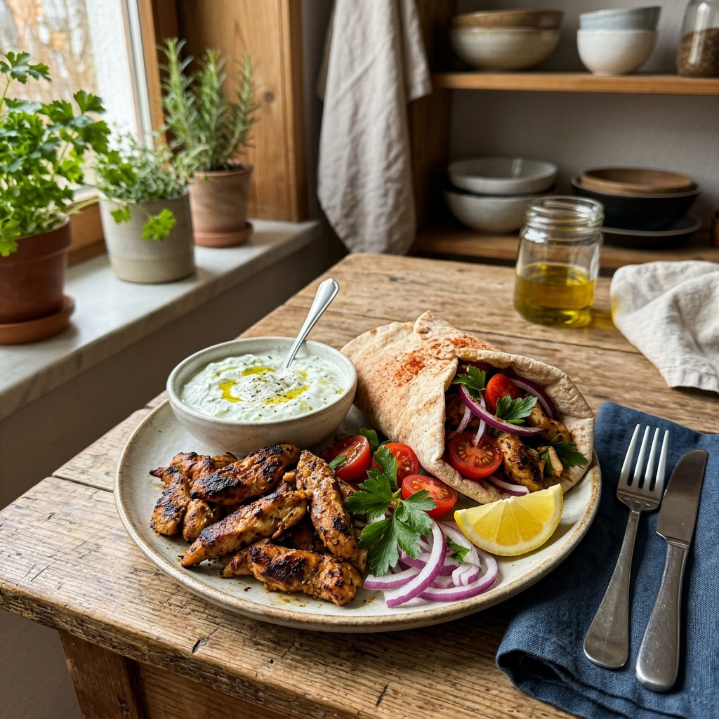 Quick chicken gyros with tzatziki