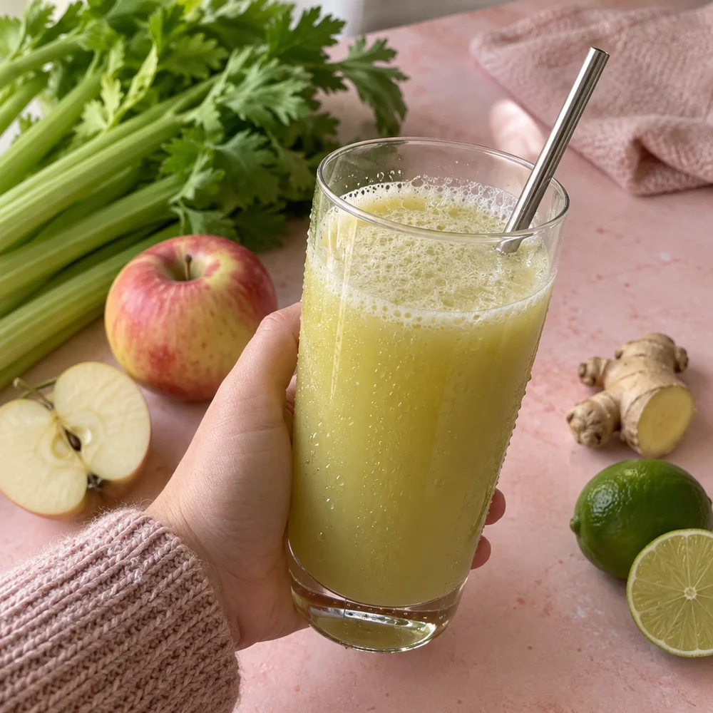 Celery apple drink with ginger and lime