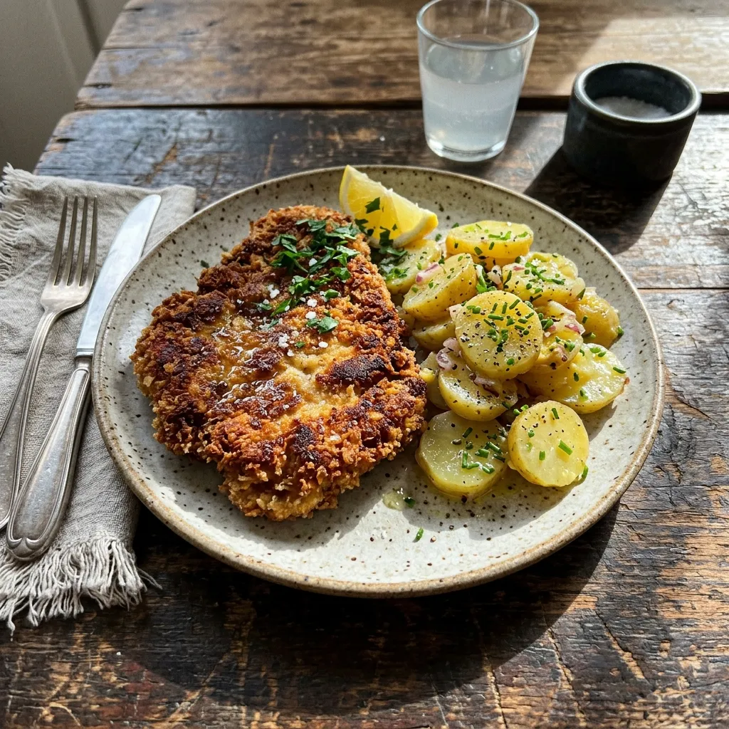 Golden celeriac schnitzel with potato salad