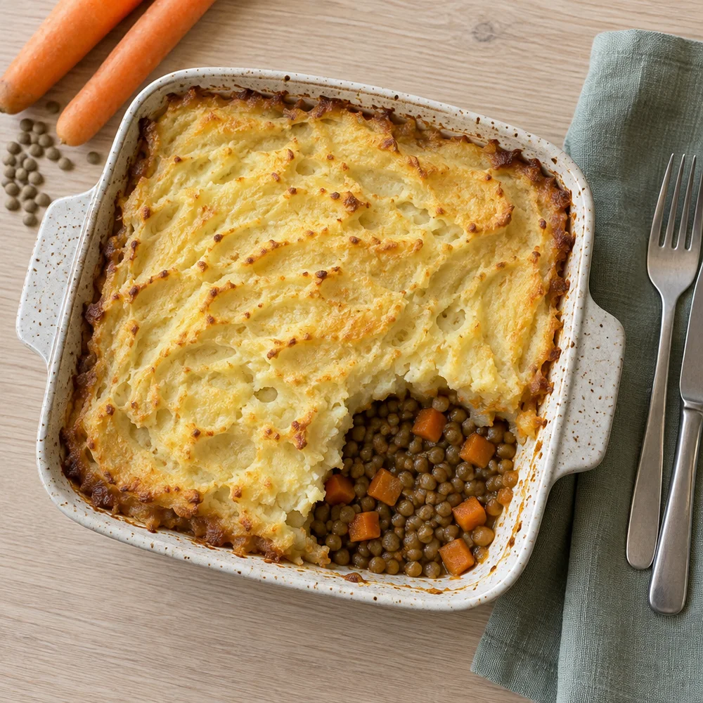 Vegetarian shepherd's pie with lentil filling