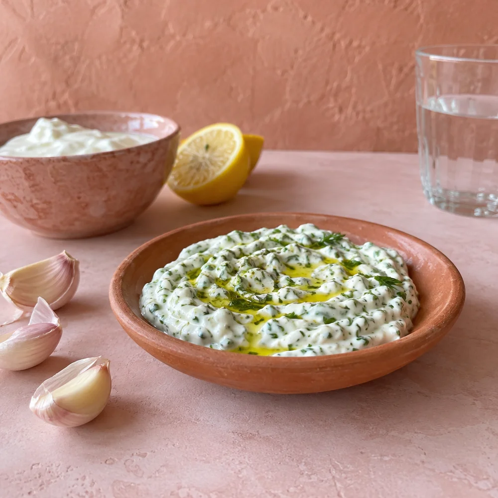 Skyr aioli with herbs for fondue and raclette