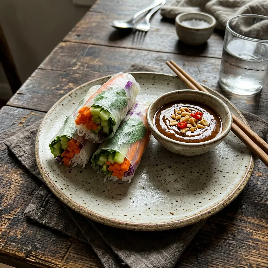 Asian summer rolls with mango and peanut dip